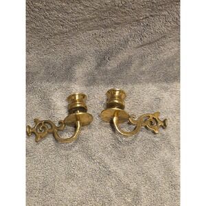 Brass (2) Ornate Taper Candle Holder Pair Wall Hanging Set